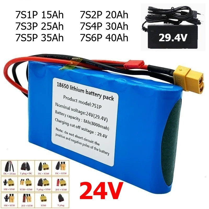 24V 20Ah 7S2P Li-ion Rechargeable Battery Pack with BMS for E-Bike Scooter