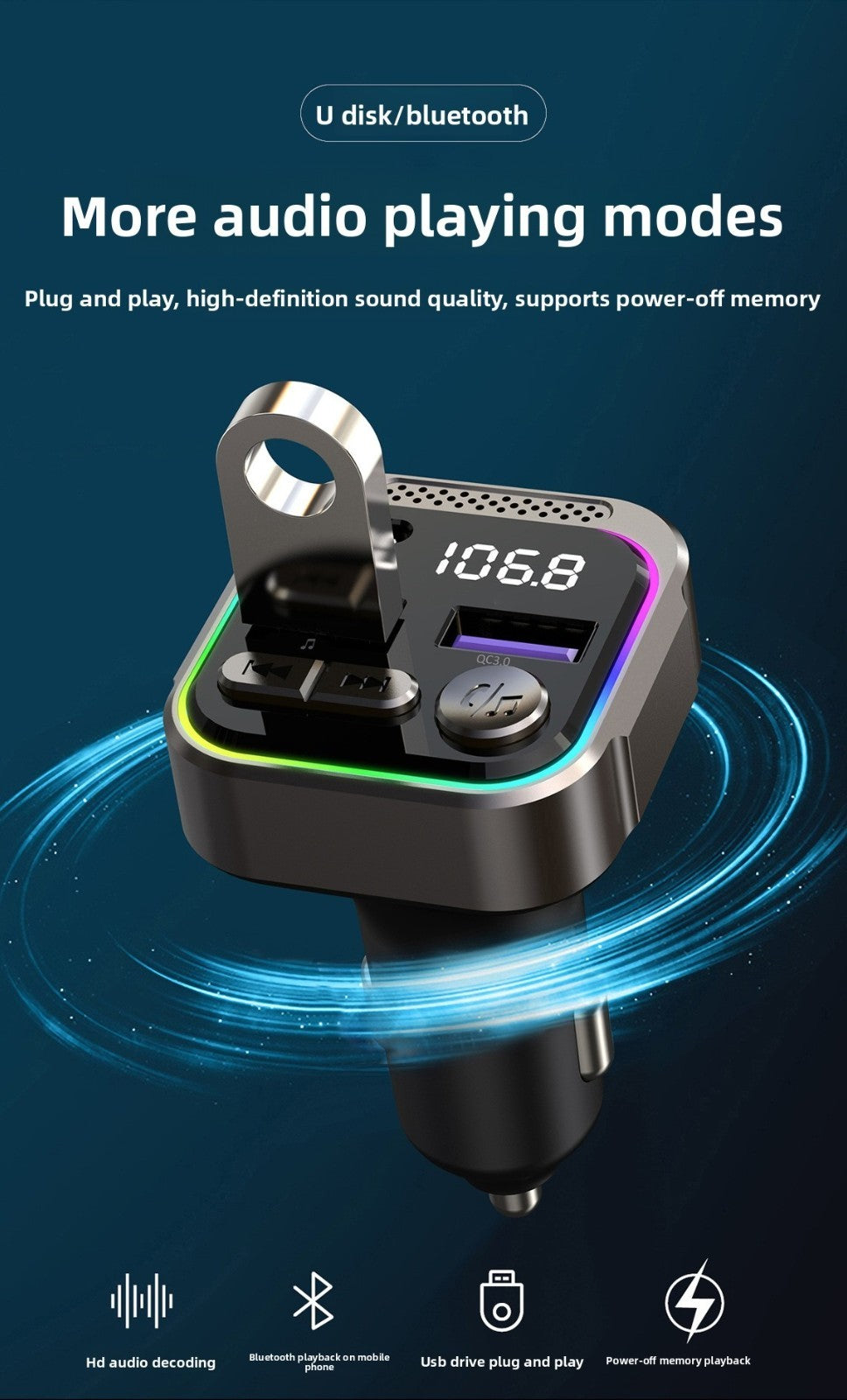 Aluminum Alloy Car Bluetooth MP3 Player FM Transmitter PD Fast Charging