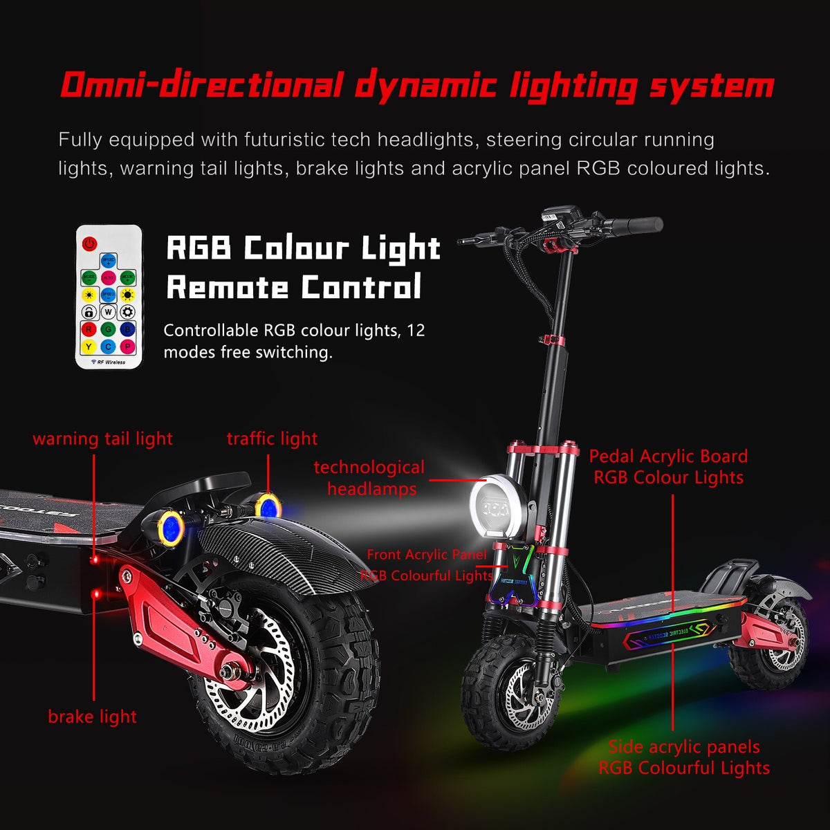 6000W85KM/H Off Road E Electric Scooter Adults with Seat Dual Motor Folding
