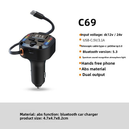 Super Fast Flash Charging Retractable Bluetooth Car Charger Dual USB Cigarette