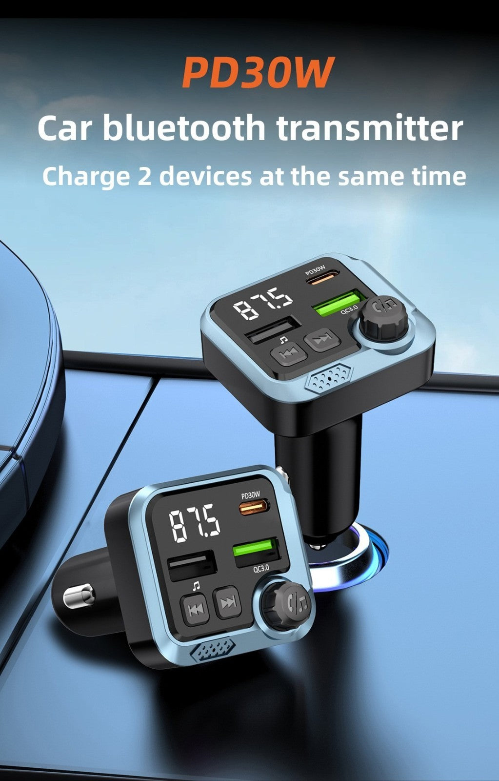 Handsfree Bluetooth Car FM Transmitter MP3 Player PD 30W Fast Charger