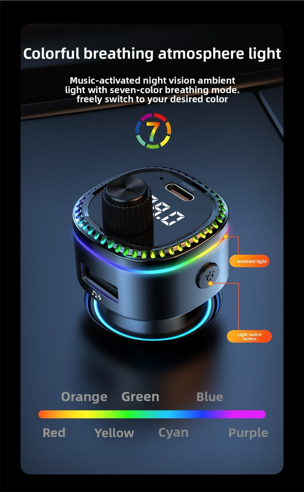 Fast Charging Bluetooth Car FM Transmitter MP3 Player Dual USB Port