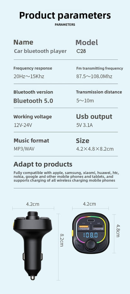 Bluetooth Car MP3 Player FM Transmitter with Dual USB Fast Charger