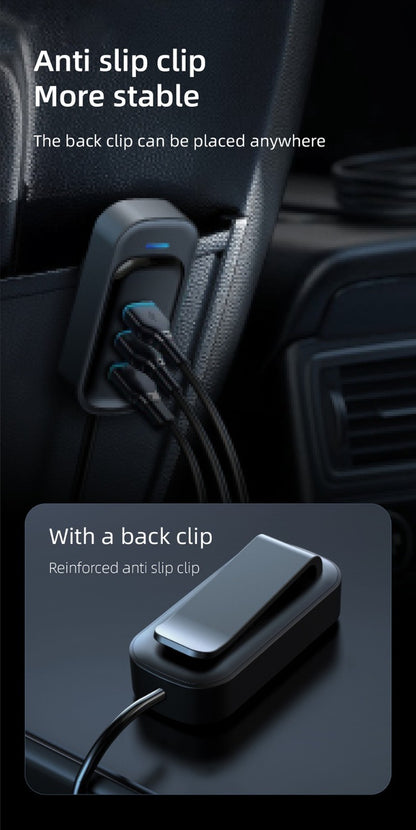 30W PD Fast Car Charger with Built-in Cable Rear Seat Multi-Port Clip