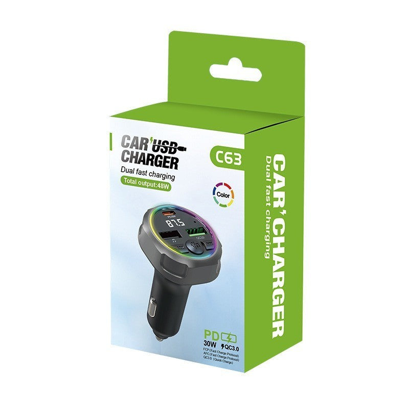 C63 Bluetooth Speakerphone Car FM Transmitter Super Fast Charging Visor Clip