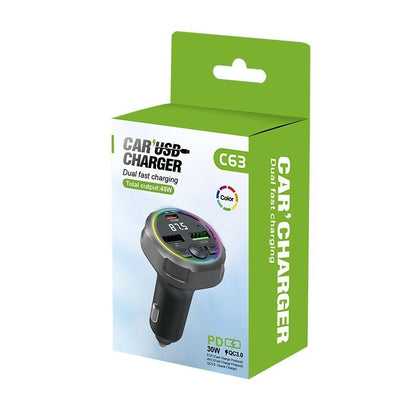 C63 Bluetooth Speakerphone Car FM Transmitter Super Fast Charging Visor Clip