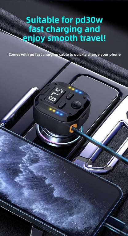 Super Fast Flash Charging Retractable Bluetooth Car Charger Dual USB Cigarette