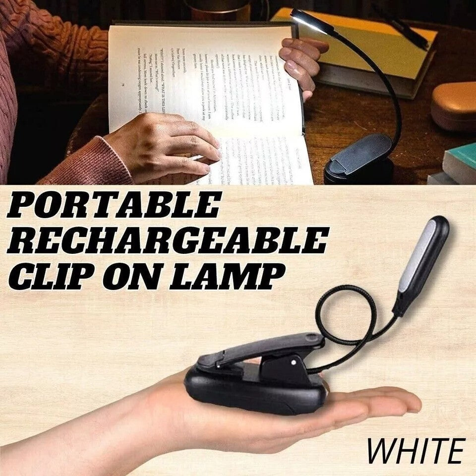 Gooseneck LED Reading Book Light Clip on Bed Rechargeable USB Table Night Lamp