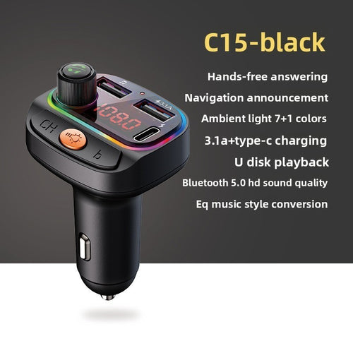 Bluetooth Car FM Transmitter MP3 Player RGB Light QC3.0 Fast Charging