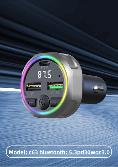 C63 Bluetooth Speakerphone Car FM Transmitter Super Fast Charging Visor Clip