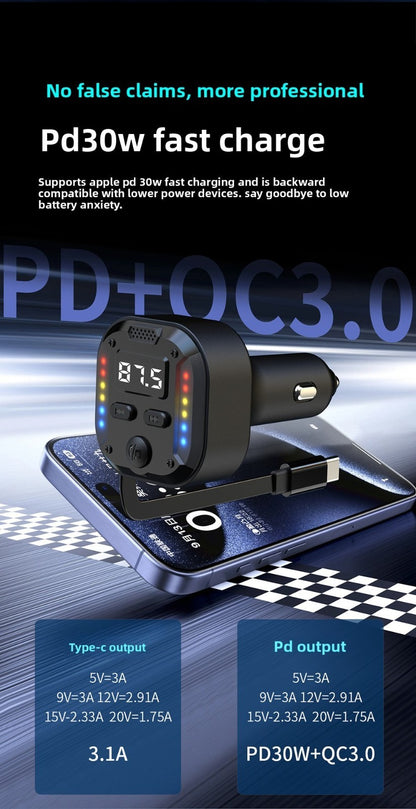 Super Fast Flash Charging Retractable Bluetooth Car Charger Dual USB Cigarette