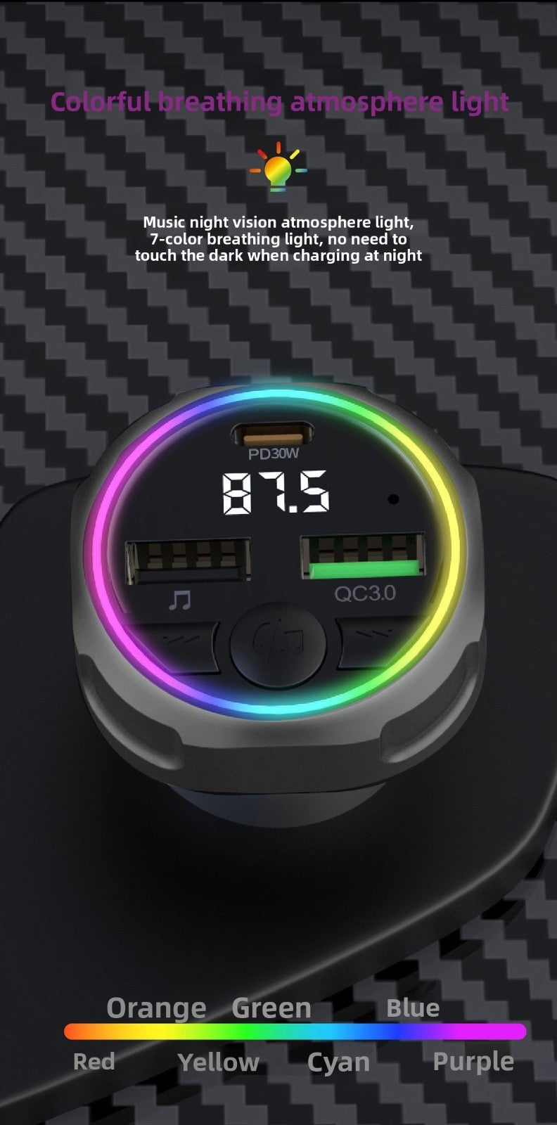 C63 Bluetooth Speakerphone Car FM Transmitter Super Fast Charging Visor Clip