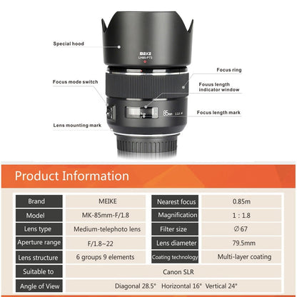 Meike EF 85mm F1.8 Auto Focus Full Frame Lens for Canon Mirrorless Cameras