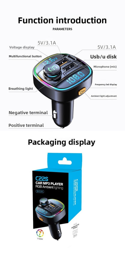 Bluetooth FM Transmitter Car MP3 Player Dual USB Fast Charger HD Dual Display