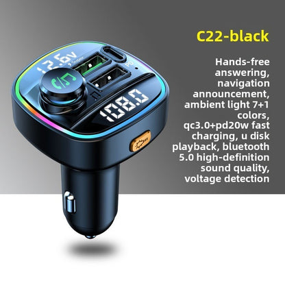 Bluetooth Car Receiver MP3 Player Dual Display Voltage PD Fast Charger