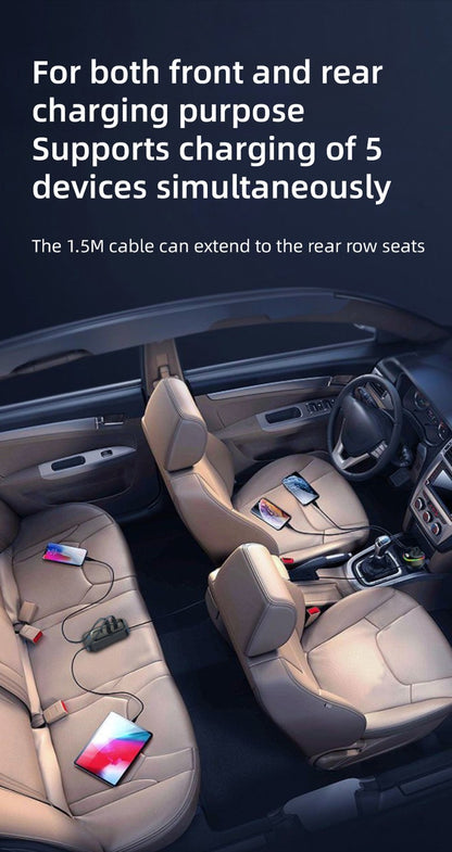 30W PD Fast Car Charger with Built-in Cable Rear Seat Multi-Port Clip