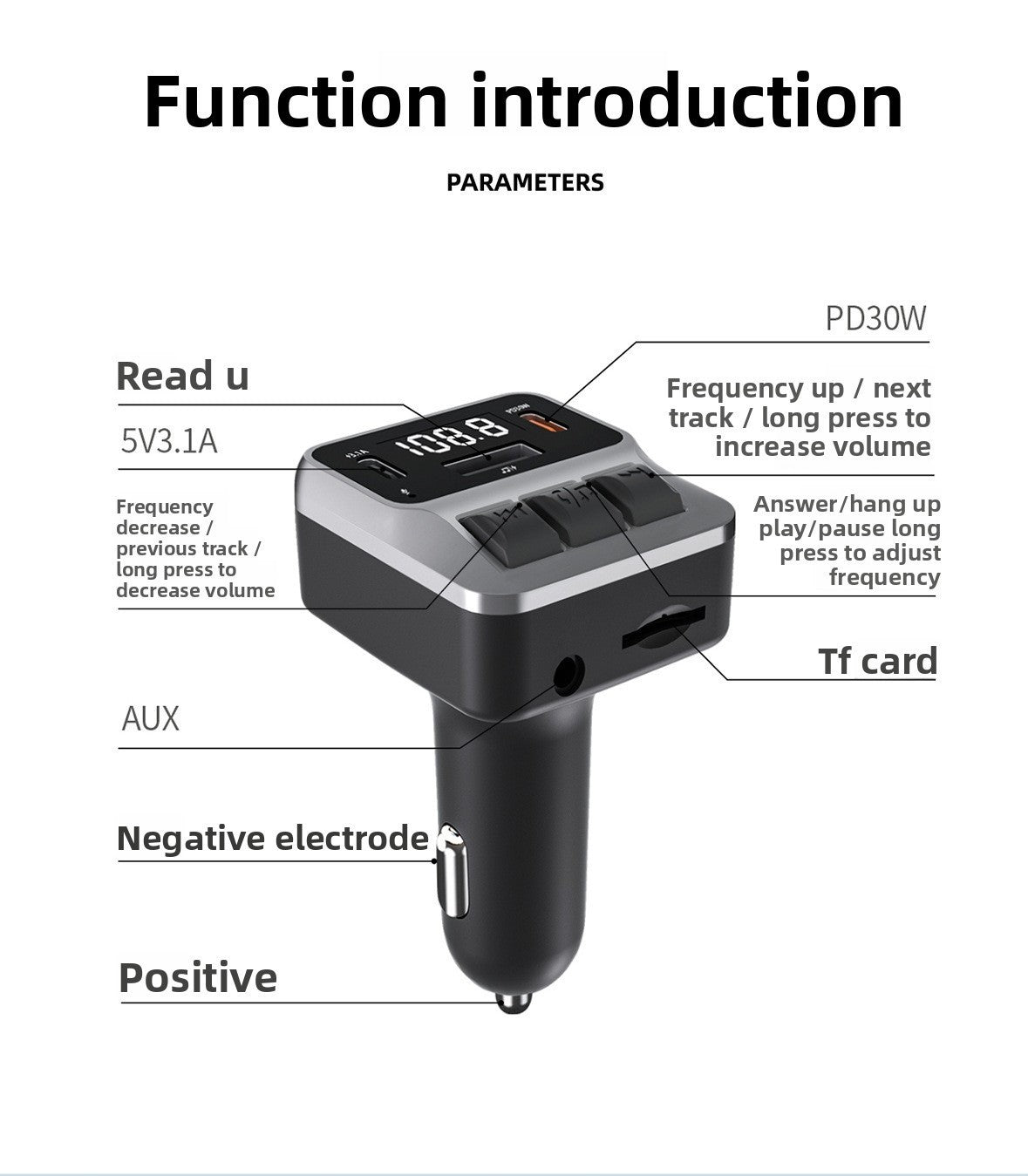 C65 Bluetooth Speakerphone FM Transmitter Fast Charging Visor Clip Mount