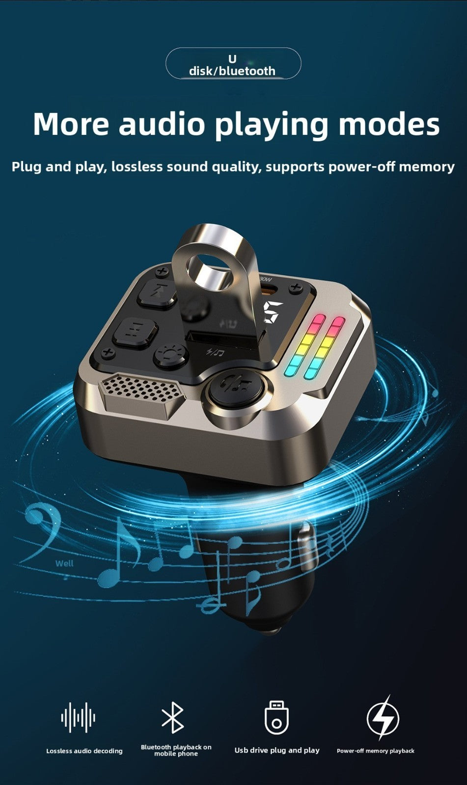 Dual Port Bluetooth Car Charger PD Fast Charging FM Transmitter MP3 Player