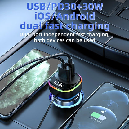 30W PD Fast Car Charger with Built-in Cable Rear Seat Multi-Port Clip