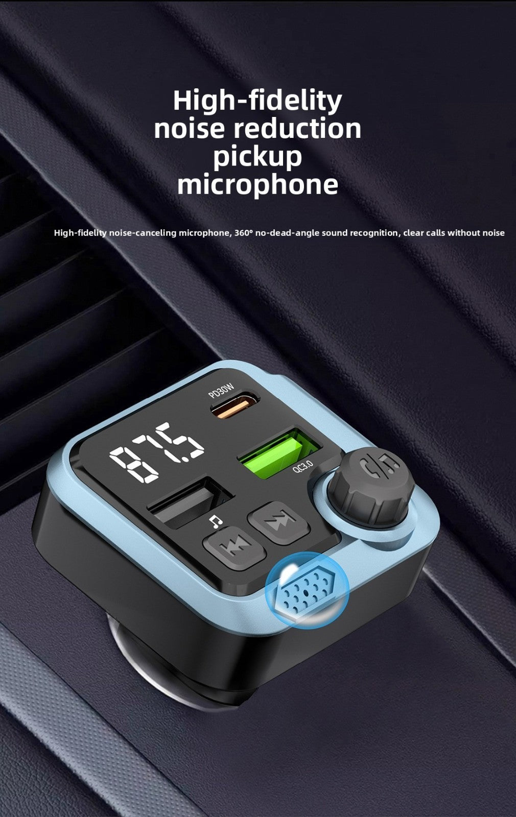 Handsfree Bluetooth Car FM Transmitter MP3 Player PD 30W Fast Charger