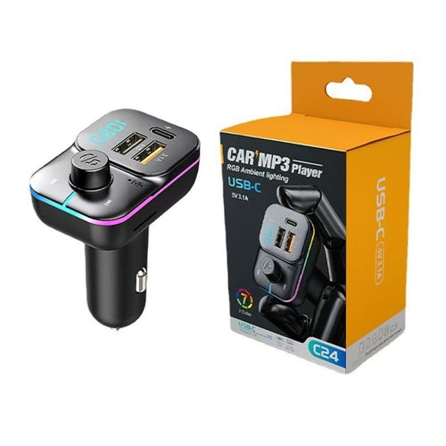 C24 Cigarette Lighter Bluetooth Car Charger MP3 Player FM Transmitter Fast