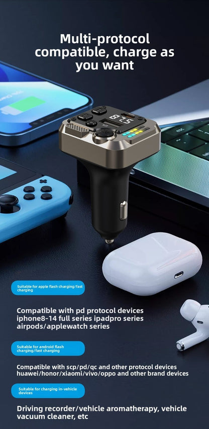 Dual Port Bluetooth Car Charger PD Fast Charging FM Transmitter MP3 Player