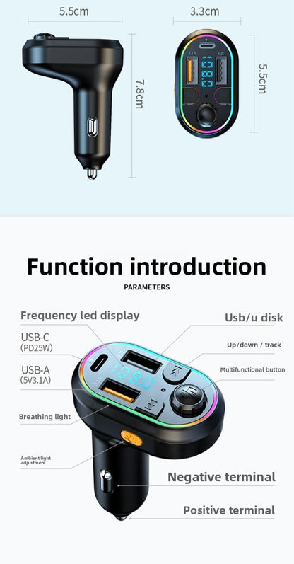 Car Charger Bluetooth FM Transmitter MP3 Player Dual USB Cigarette Lighter