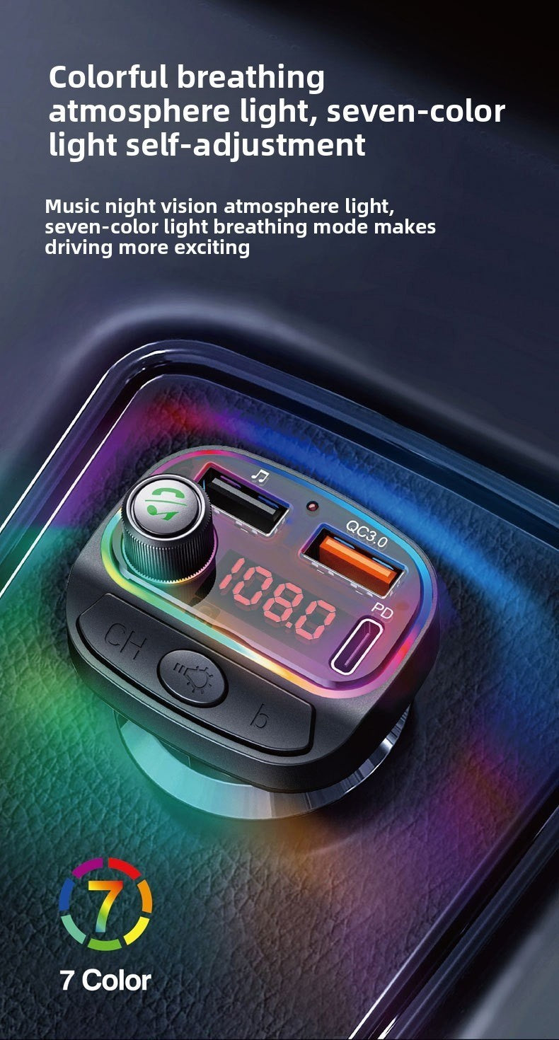 Bluetooth Car FM Transmitter MP3 Player RGB Light QC3.0 Fast Charging