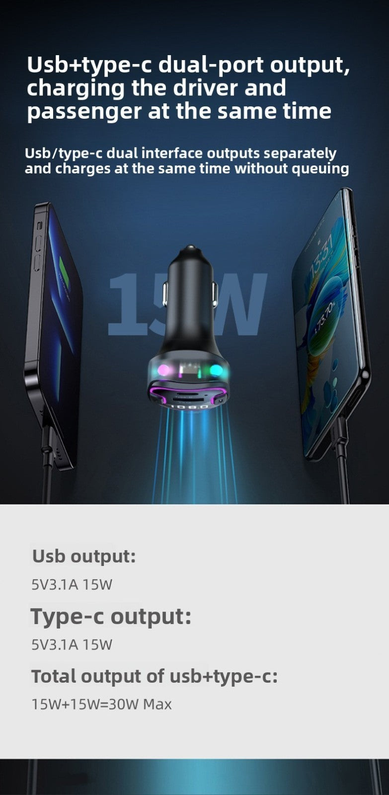 Car Bluetooth FM Transmitter MP3 Player with USB Wireless Charging