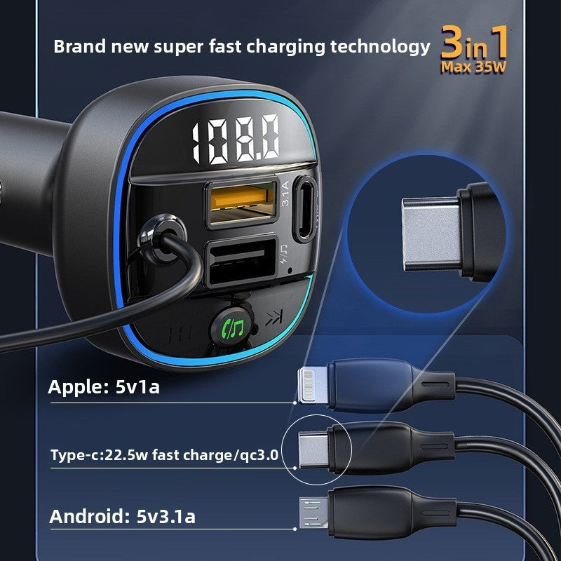 3-in-1 Car Charger Bluetooth MP3 Player FM Transmitter Digital Display Cigarette