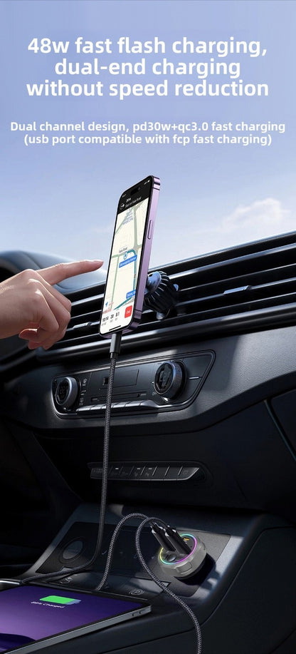 C63 Bluetooth Speakerphone Car FM Transmitter Super Fast Charging Visor Clip