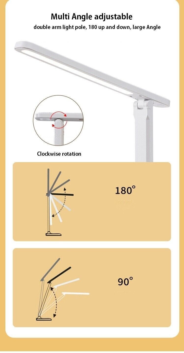 Dimmable LED Desk Light Touch Sensor Table Bedside Reading Lamp USB Rechargeable