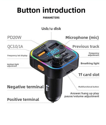 Car MP3 Player Bluetooth FM Transmitter with Fast Charging Dual USB