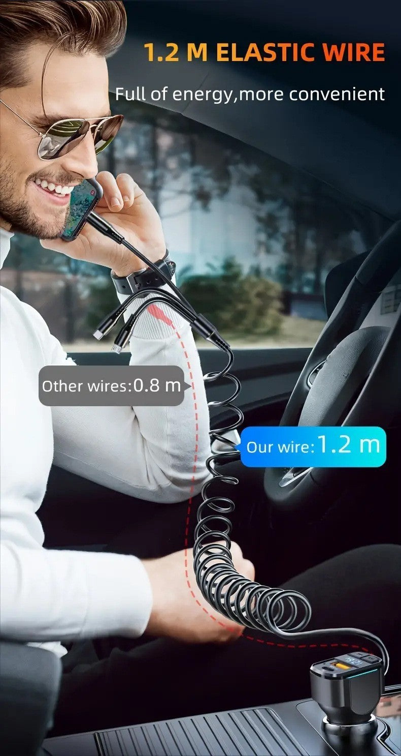 3-in-1 Cable Car PD Charger Dual USB Fast Charging Cigarette Lighter Adapter