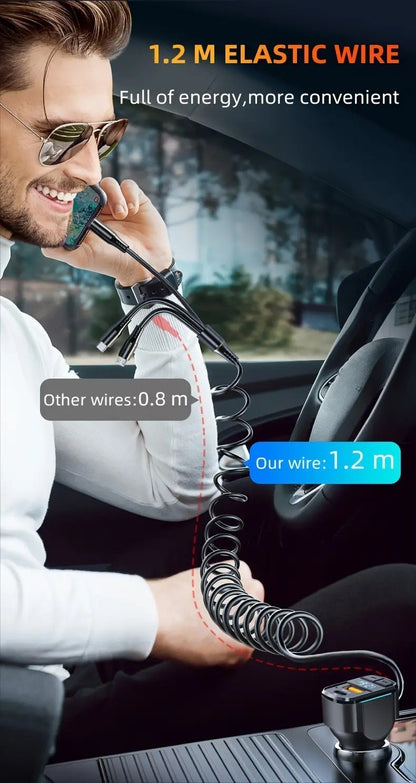 3-in-1 Cable Car PD Charger Dual USB Fast Charging Cigarette Lighter Adapter