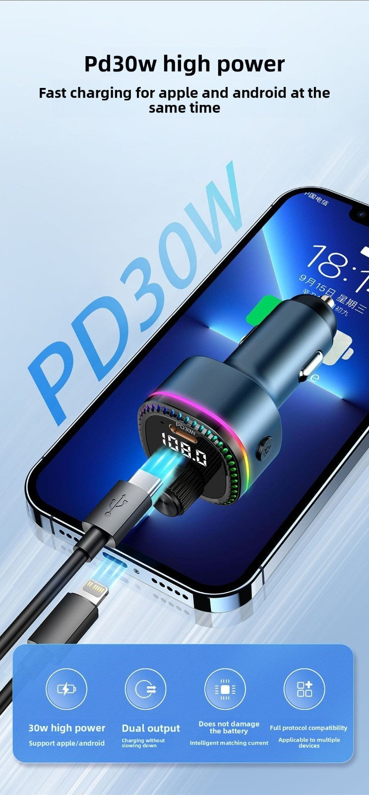 Fast Charging Bluetooth Car FM Transmitter MP3 Player Dual USB Port