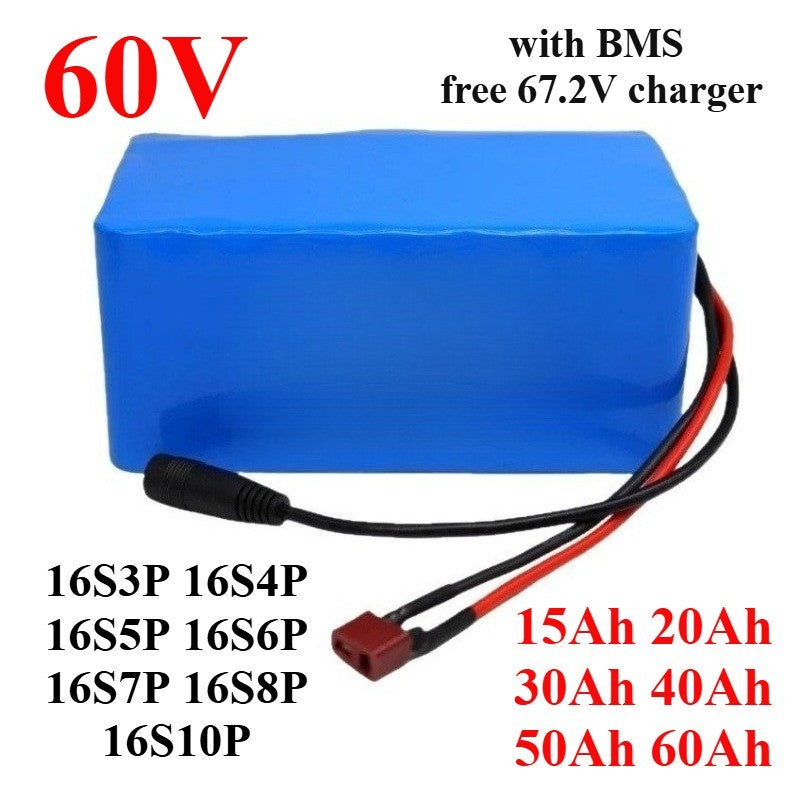 60V 50Ah 16S8P Li-ion Battery Pack with BMS for Electric Scooter E-Bike 30/40Ah