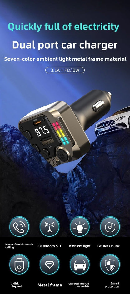 Dual Port Bluetooth Car Charger PD Fast Charging FM Transmitter MP3 Player