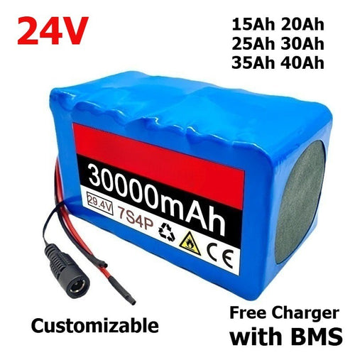 24V 15Ah 7S1P Li-ion Battery Pack with BMS for E-Bike Scooter Power Supply