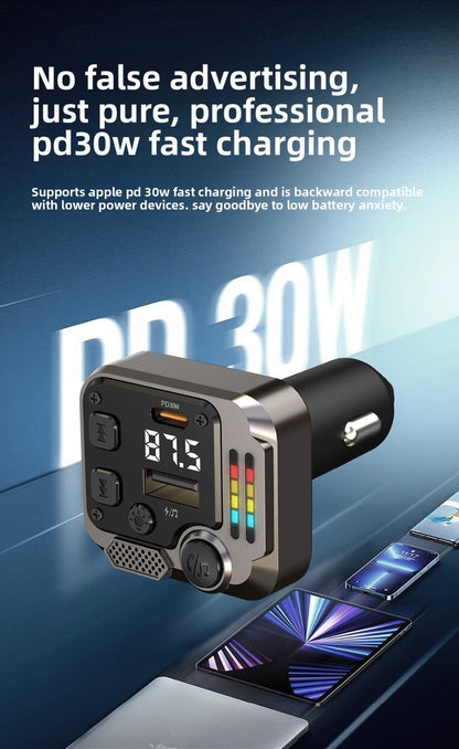 Dual Port Bluetooth Car Charger PD Fast Charging FM Transmitter MP3 Player