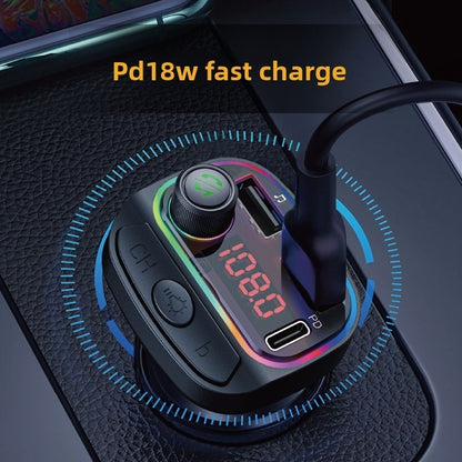 Bluetooth Car FM Transmitter MP3 Player RGB Light QC3.0 Fast Charging
