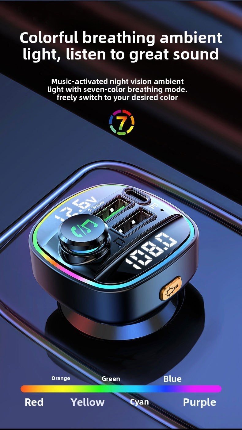 Bluetooth Car Receiver MP3 Player Dual Display Voltage PD Fast Charger