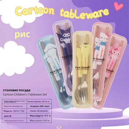 Набор столовых приборов для детей с Cinnamoroll и My Melody, из нержавейки 410, ложка+палочки, для дома и путешествий