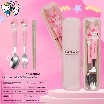 Набор столовых приборов для детей с Cinnamoroll и My Melody, из нержавейки 410, ложка+палочки, для дома и путешествий
