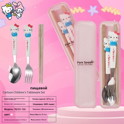 Набор столовых приборов для детей с Cinnamoroll и My Melody, из нержавейки 410, ложка+палочки, для дома и путешествий