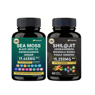 Sinpuyle 15-in-1 Sea Moss+8-in-1Shilajit Ashwagandha Supplement Bundle-2 Bottles