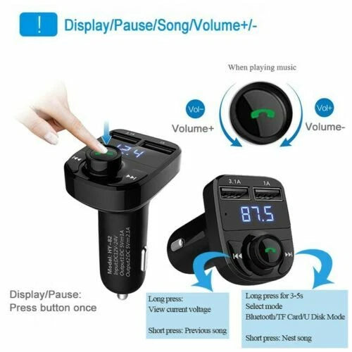 In Car Bluetooth FM Transmitter Radio MP3 Wireless Adapter Car Kit USB Charger 2