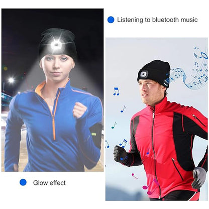 Bluetooth LED Beanie Hat with Music Speakers Mic Rechargeable Cap Head Lamp Gift