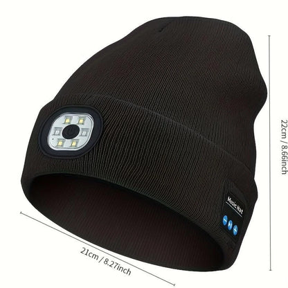 Bluetooth LED Beanie Hat with Music Speakers Mic Rechargeable Cap Head Lamp Gift