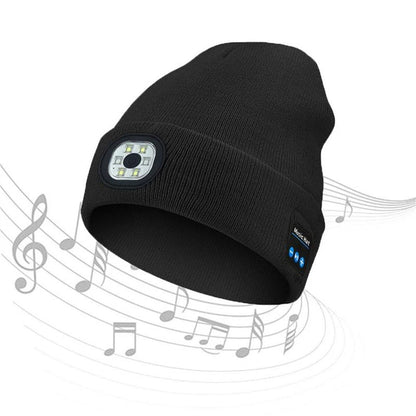 Bluetooth LED Beanie Hat with Music Speakers Mic Rechargeable Cap Head Lamp Gift
